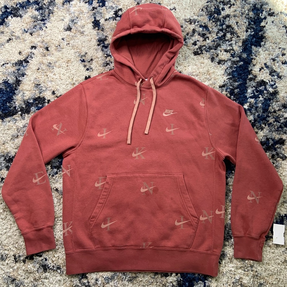 Men’s Medium Nike Fleece Print Hooded Pullover Sweatshirt Red